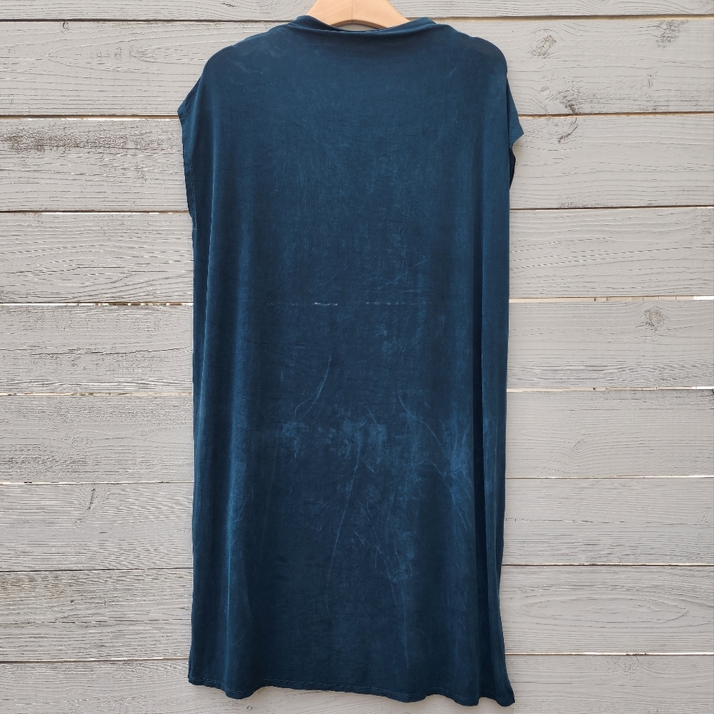 Eileen Fisher Sueded Cupro Knit Funnel Neck Dress Deep Aegean - Picture 6 of 6